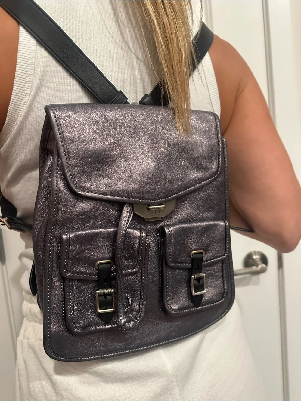 rag & bone Metallic Black Leather Backpack